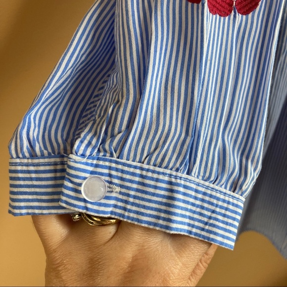 Artisan NY 3/4 sleeve embroidered striped blouse Size L - Picture 3 of 9